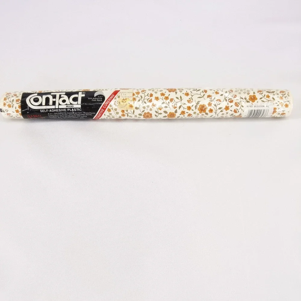 Vintage 80s 1983 Con-Tact‎ Shelf Liner Orange Blossom Floral 3yd x 18in